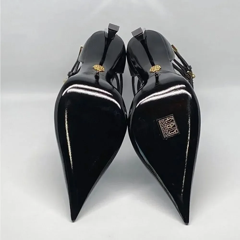 Versace Pin Point Leather Ankle Strap Pumps